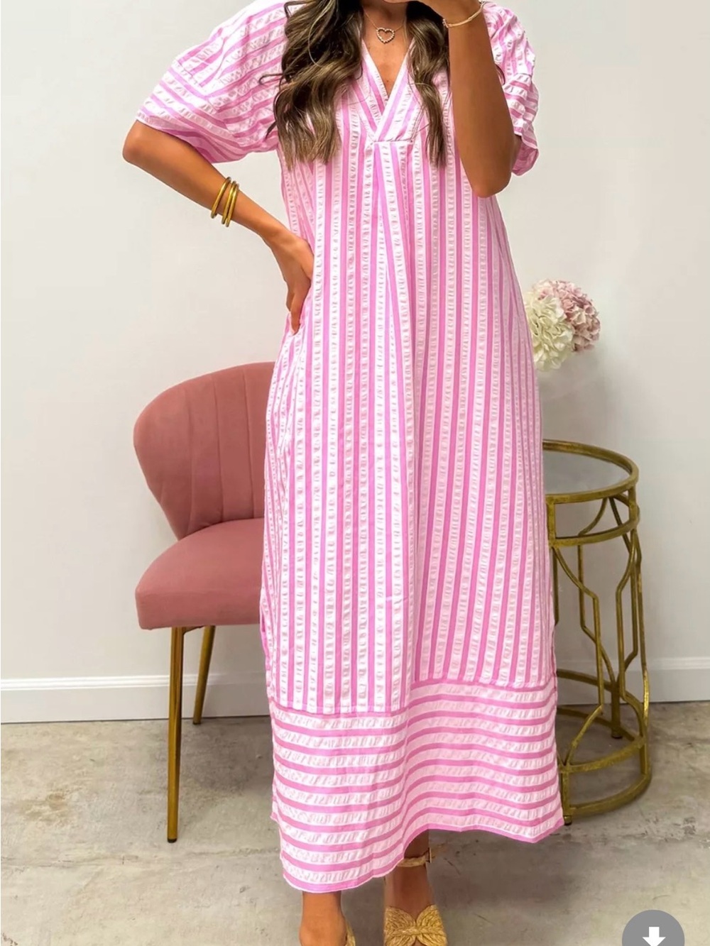 Striped Pink V-Neck Maxi Dress - Picture 2 of 4